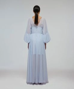 Self-portrait Blue Macrame Lace Chiffon Maxi Dress