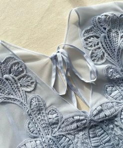 Self-portrait Blue Macrame Lace Chiffon Maxi Dress