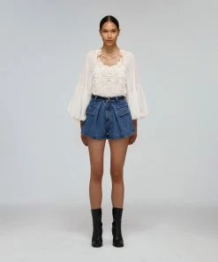 Self-portrait White Macrame Lace Chiffon Blouse READY TO WEAR