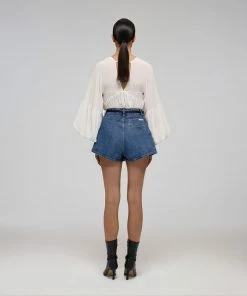 Self-portrait White Macrame Lace Chiffon Blouse READY TO WEAR