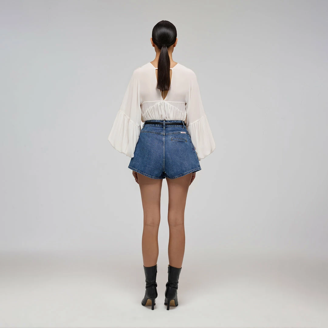 Self-portrait White Macrame Lace Chiffon Blouse READY TO WEAR