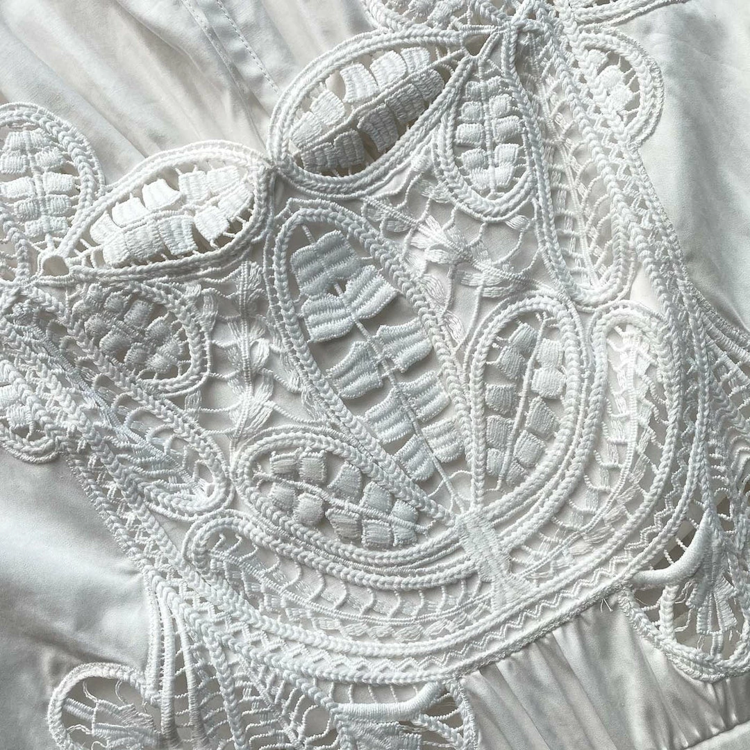 Self-portrait READY TO WEAR White Macrame Lace Organic Cotton Midi Dress