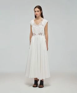 Self-portrait READY TO WEAR White Macrame Lace Organic Cotton Midi Dress