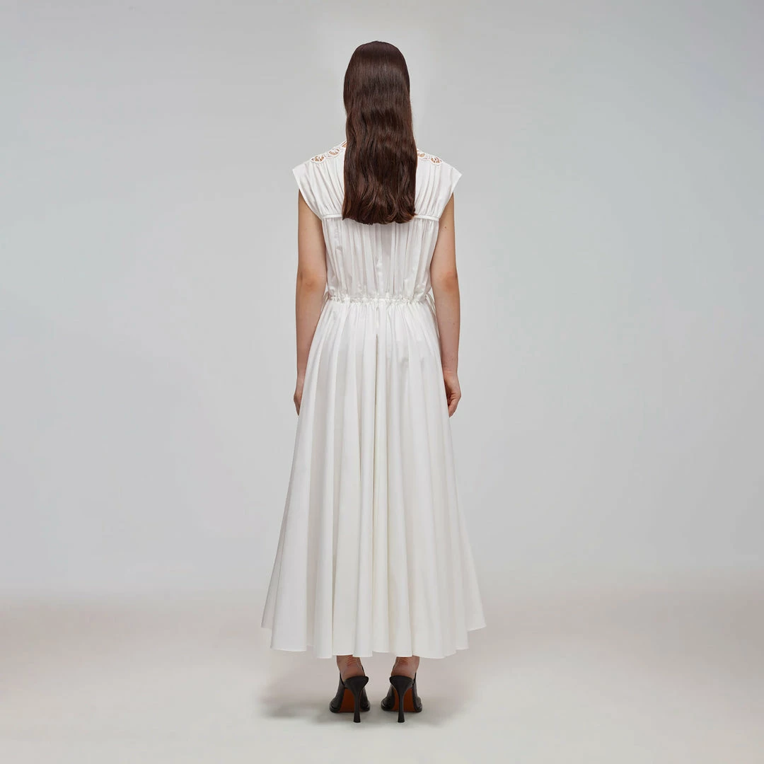 Self-portrait READY TO WEAR White Macrame Lace Organic Cotton Midi Dress