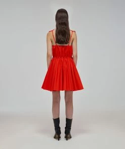 Self-portrait Red Macrame Lace Organic Cotton Mini Dress READY TO WEAR