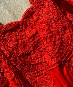 Self-portrait Red Macrame Lace Organic Cotton Mini Dress READY TO WEAR