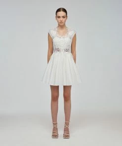 Self-portrait White Macrame Lace Organic Cotton Mini Dress