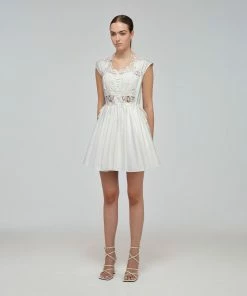 Self-portrait White Macrame Lace Organic Cotton Mini Dress