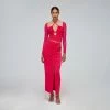 Self-portrait Fuchsia Jersey Gathered Midi Skirt READY TO WEAR