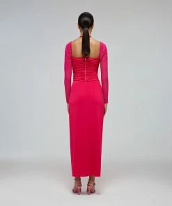 Self-portrait Fuchsia Jersey Gathered Midi Skirt READY TO WEAR