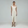 Self-portrait Ivory Jersey Gathered Asymmetric Midi Dress