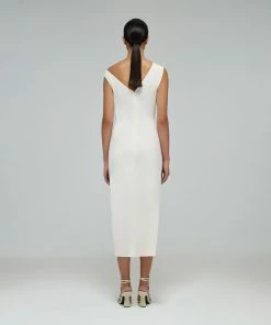 Self-portrait Ivory Jersey Gathered Asymmetric Midi Dress