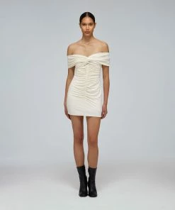 Self-portrait Ivory Jersey Off-Shoulder Mini Dress READY TO WEAR