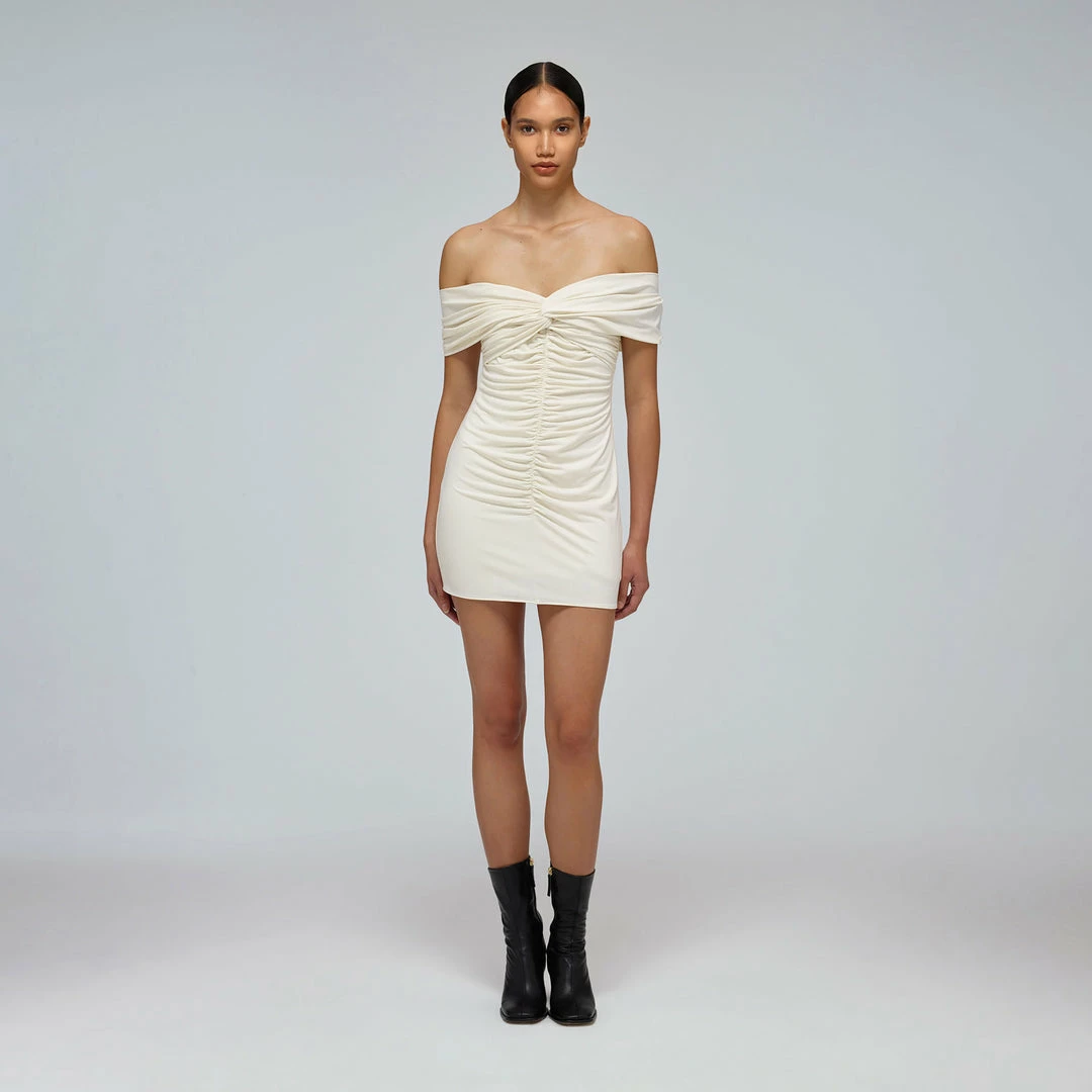 Self-portrait Ivory Jersey Off-Shoulder Mini Dress READY TO WEAR