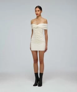 Self-portrait Ivory Jersey Off-Shoulder Mini Dress READY TO WEAR