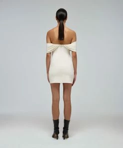 Self-portrait Ivory Jersey Off-Shoulder Mini Dress READY TO WEAR