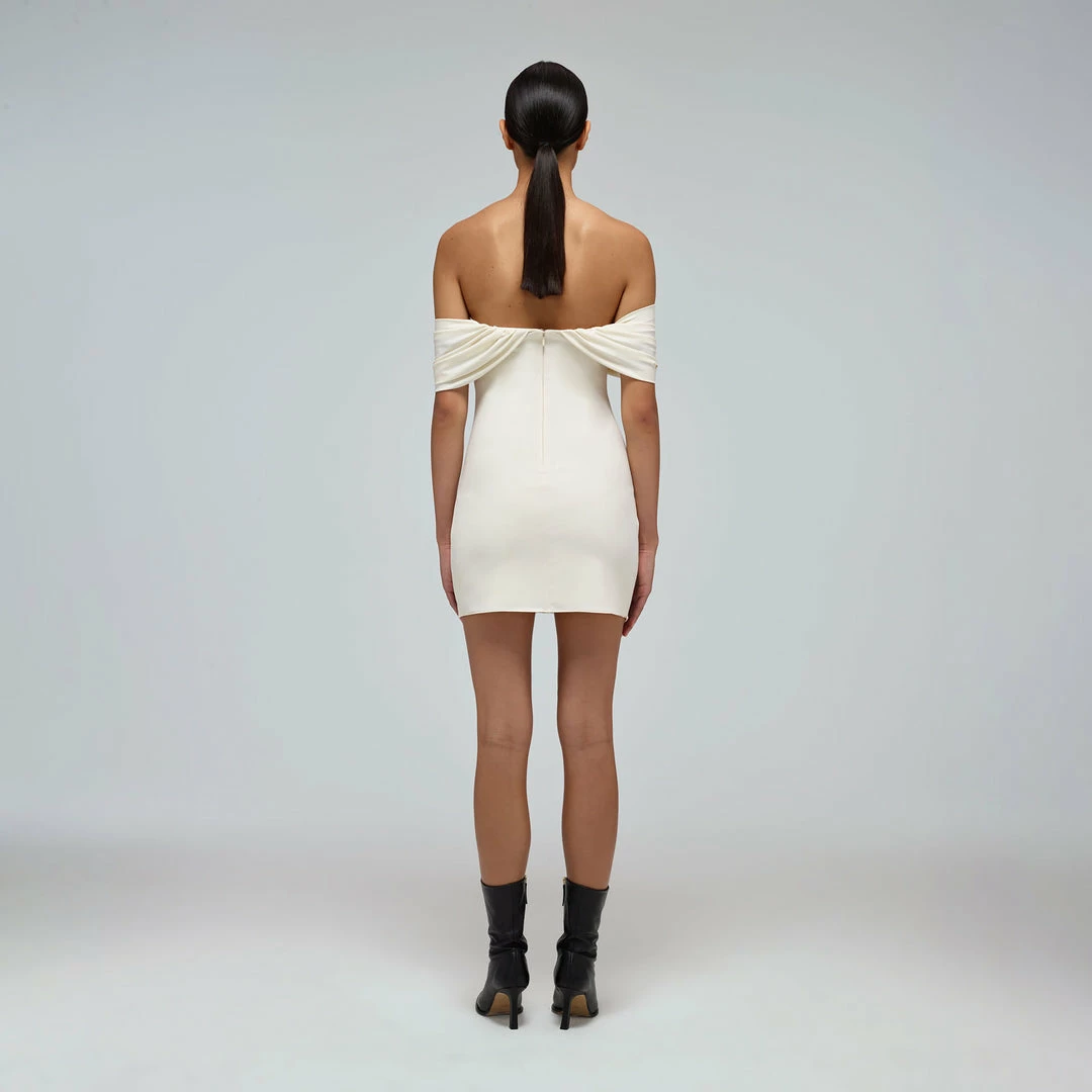 Self-portrait Ivory Jersey Off-Shoulder Mini Dress READY TO WEAR