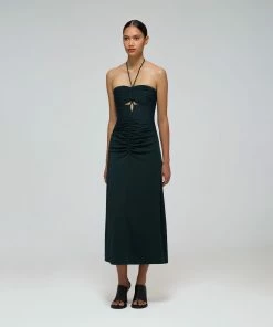 Self-portrait READY TO WEAR Slate Stretch Crepe Cut Out Midi Dress