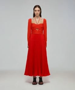 Self-portrait Red Stretch Crepe Cut Out Midi Dress