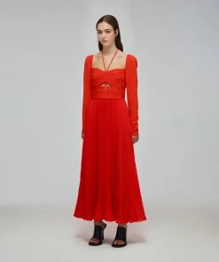 Self-portrait Red Stretch Crepe Cut Out Midi Dress