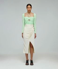 Self-portrait Spearmint Stretch Crepe Cut Top READY TO WEAR