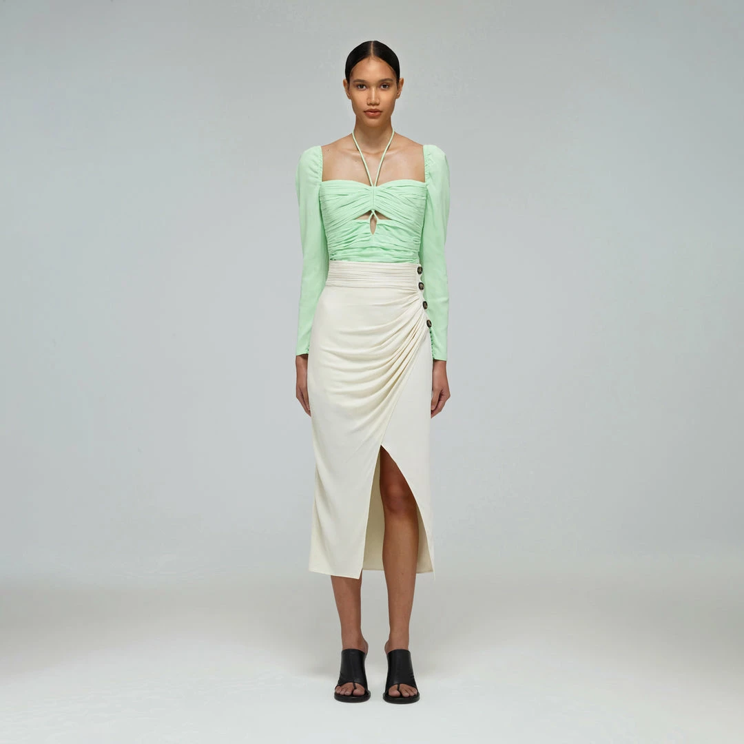 Self-portrait Spearmint Stretch Crepe Cut Top READY TO WEAR