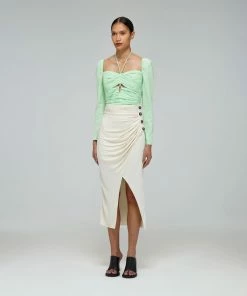 Self-portrait Spearmint Stretch Crepe Cut Top READY TO WEAR