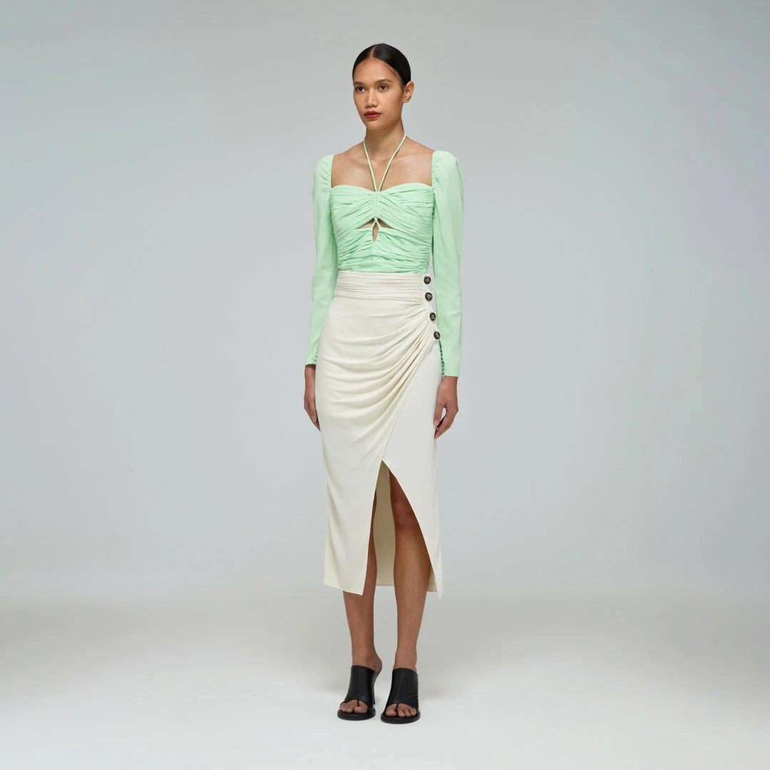 Self-portrait Spearmint Stretch Crepe Cut Top READY TO WEAR