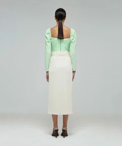 Self-portrait Spearmint Stretch Crepe Cut Top READY TO WEAR