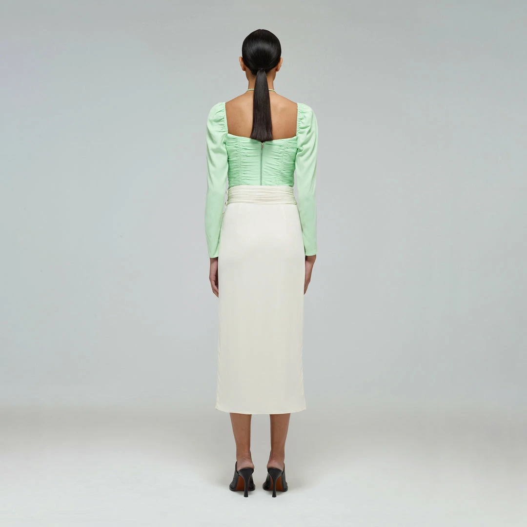 Self-portrait Spearmint Stretch Crepe Cut Top READY TO WEAR