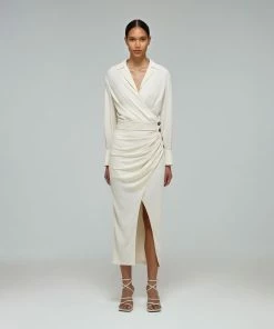 Self-portrait Ivory Wrap Midi Dress READY TO WEAR