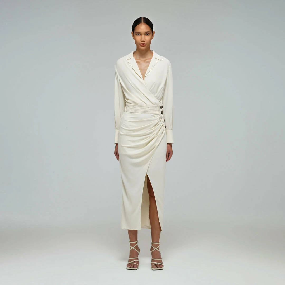 Self-portrait Ivory Wrap Midi Dress READY TO WEAR