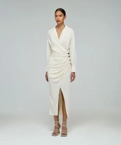 Self-portrait Ivory Wrap Midi Dress READY TO WEAR