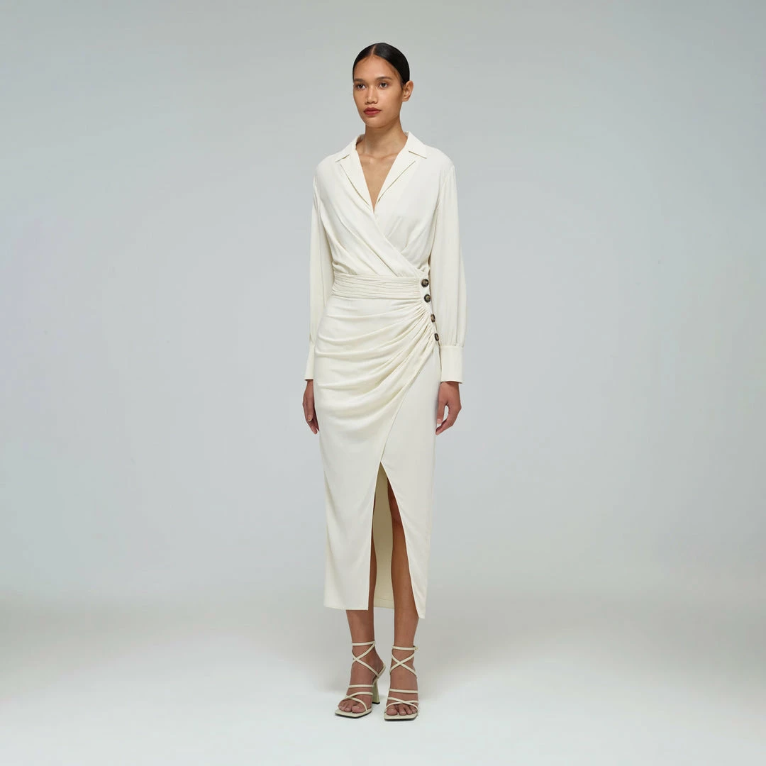 Self-portrait Ivory Wrap Midi Dress READY TO WEAR