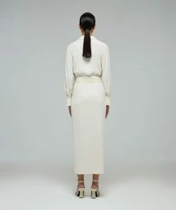 Self-portrait Ivory Wrap Midi Dress READY TO WEAR