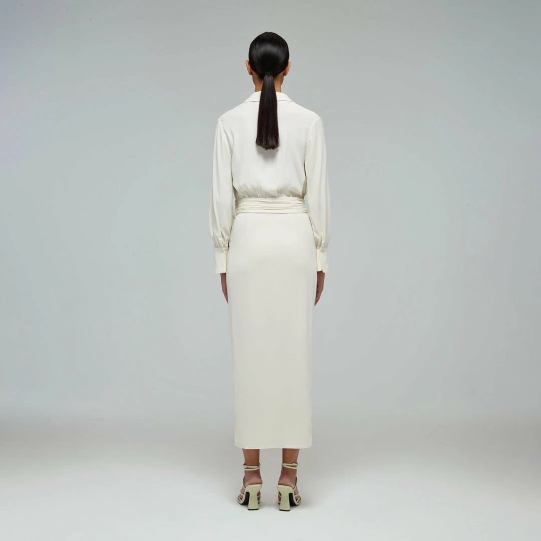 Self-portrait Ivory Wrap Midi Dress READY TO WEAR
