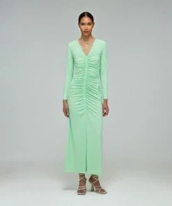 Self-portrait Spearmint Jersey Gathered Midi Dress READY TO WEAR