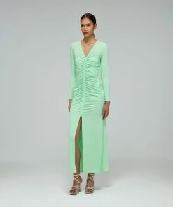 Self-portrait Spearmint Jersey Gathered Midi Dress READY TO WEAR