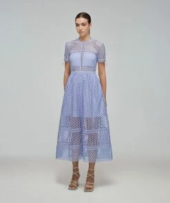 Self-portrait Lilac Guipure Lace Midi Dress