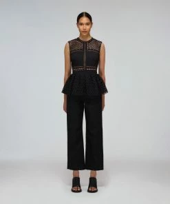 Self-portrait Black Guipure Lace Peplum Top READY TO WEAR