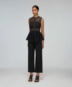 Self-portrait Black Guipure Lace Peplum Top READY TO WEAR