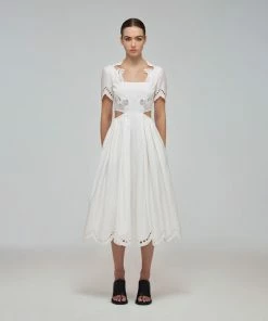 Self-portrait White Broderie Scallop Organic Cotton Midi Dress