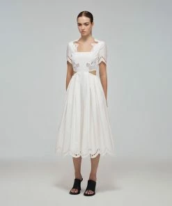 Self-portrait White Broderie Scallop Organic Cotton Midi Dress