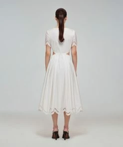 Self-portrait White Broderie Scallop Organic Cotton Midi Dress