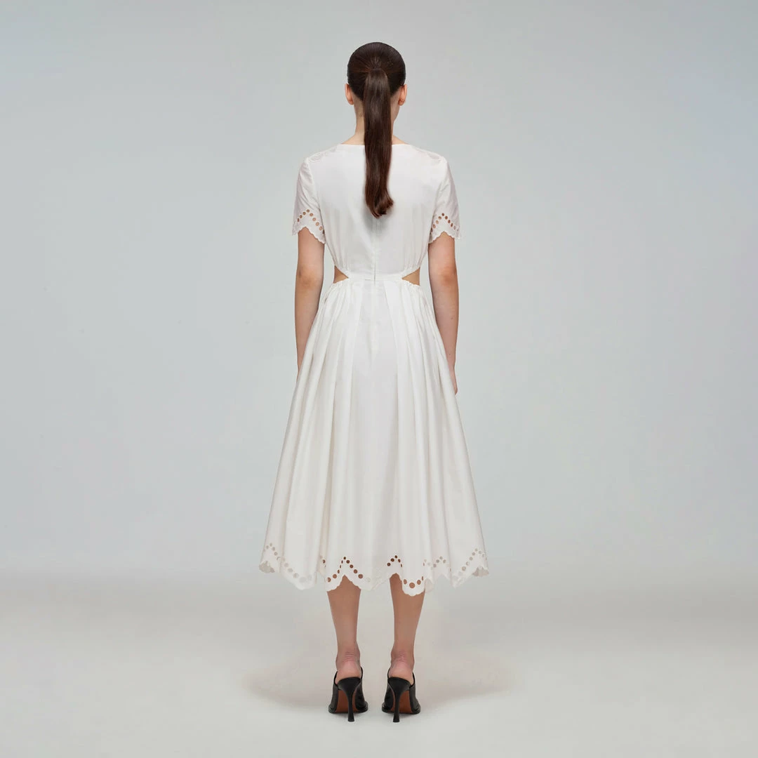 Self-portrait White Broderie Scallop Organic Cotton Midi Dress