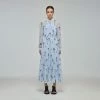 Self-portrait Blue Floral Silhouette Chiffon Midi Dress READY TO WEAR