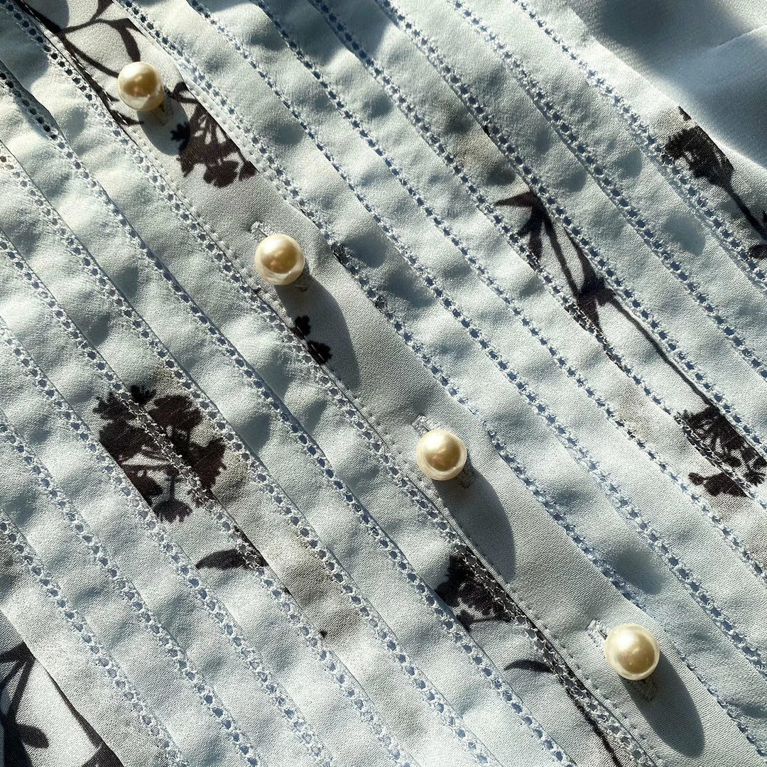 Self-portrait Blue Floral Silhouette Chiffon Midi Dress READY TO WEAR