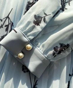 Self-portrait Blue Floral Silhouette Chiffon Midi Dress READY TO WEAR