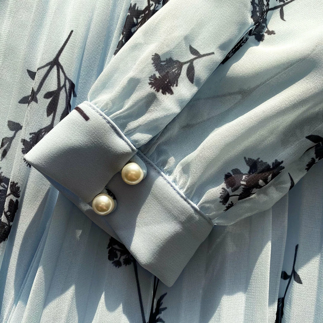 Self-portrait Blue Floral Silhouette Chiffon Midi Dress READY TO WEAR