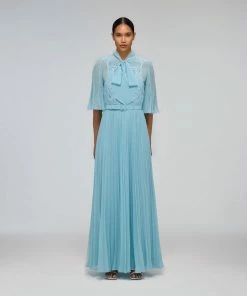 Self-portrait READY TO WEAR Tropical Blue Chiffon Maxi Dress